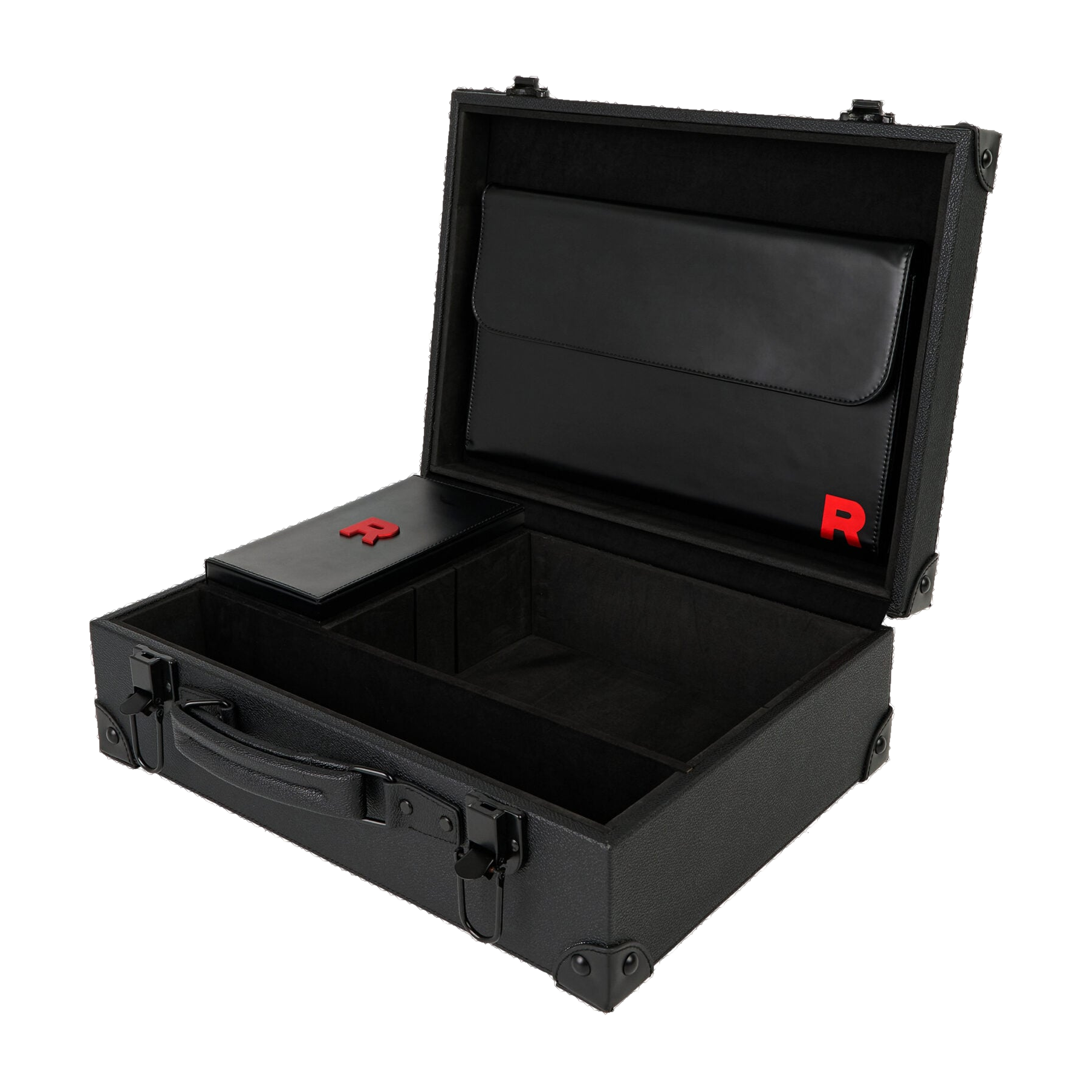 Briefcase interior — built-in document pouch and card storage box